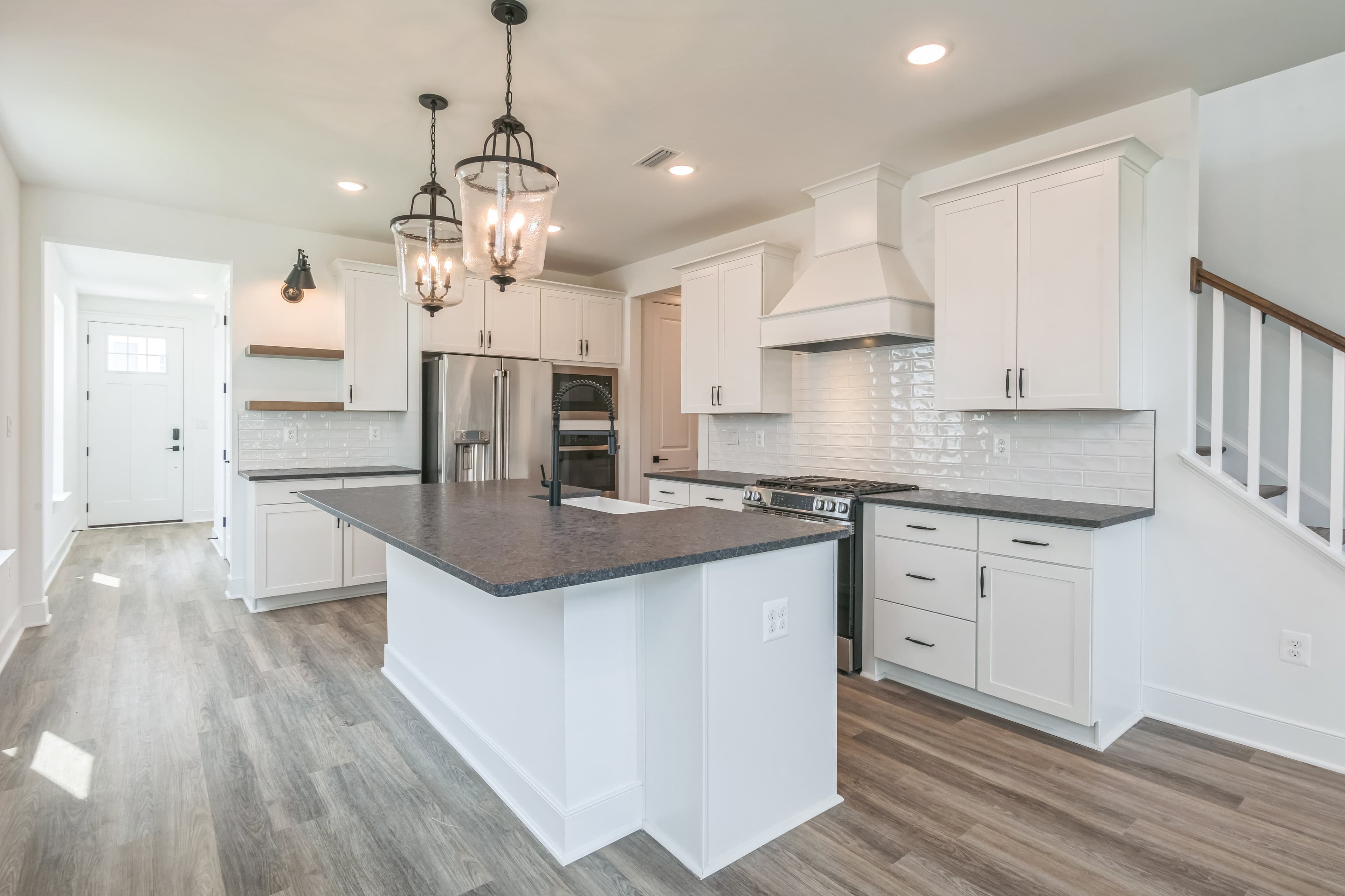 Kitchen with stylish floating shelves