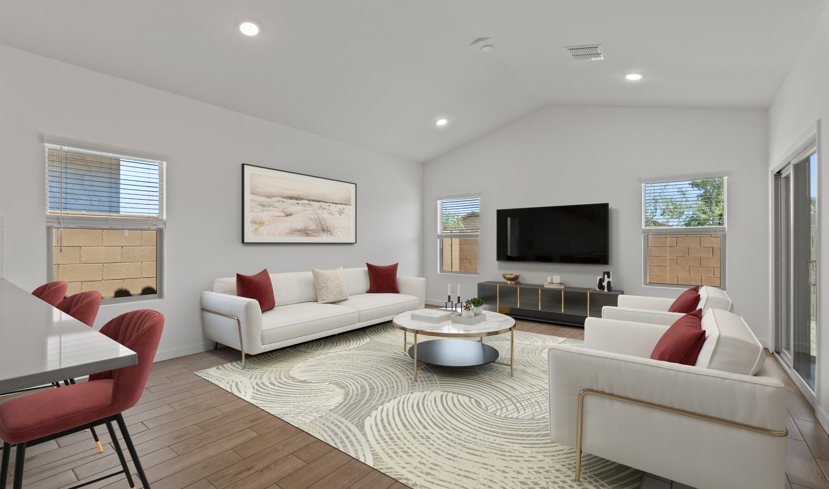Great room with vaulted ceiling