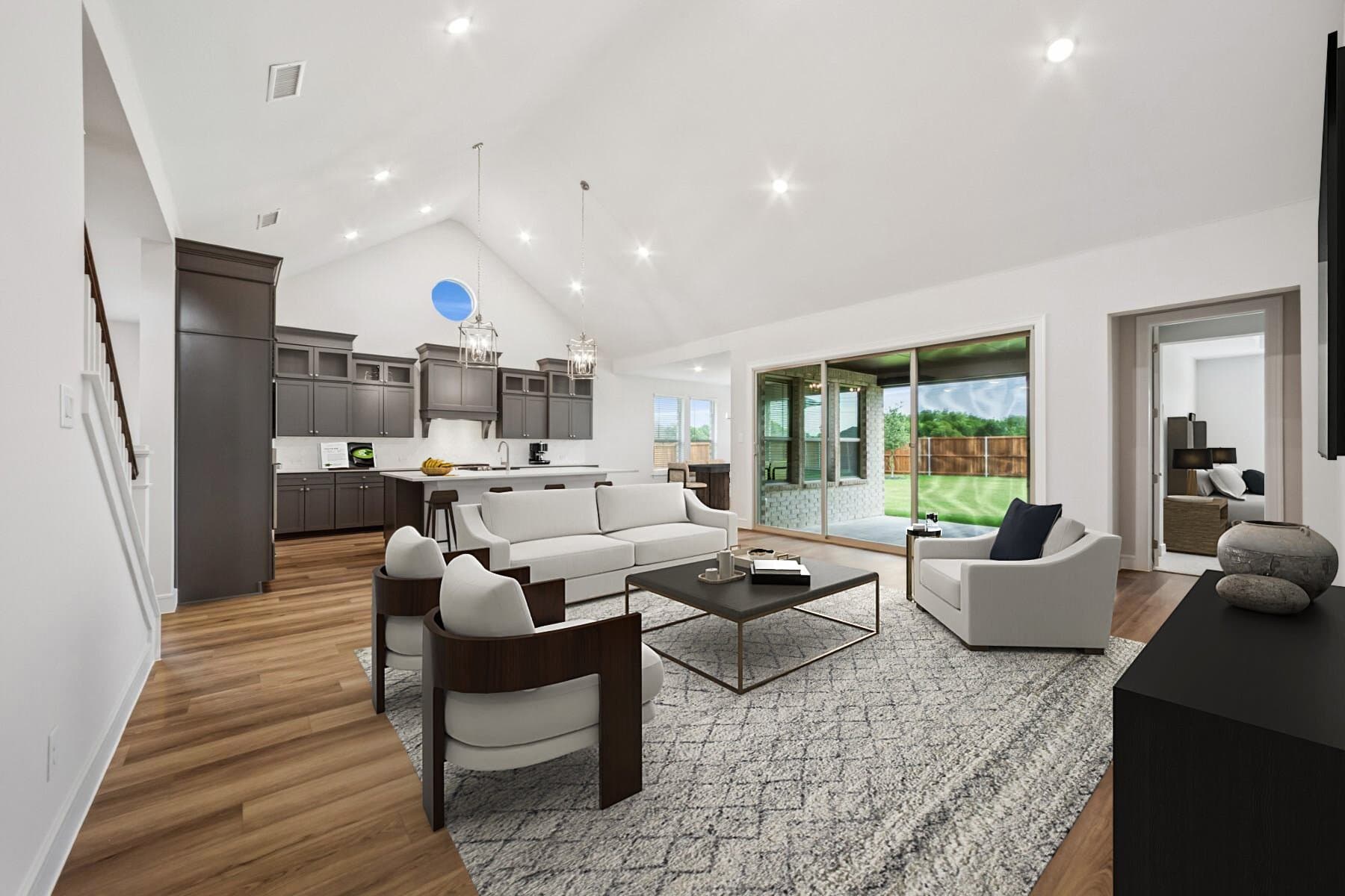Great room with vaulted ceiling