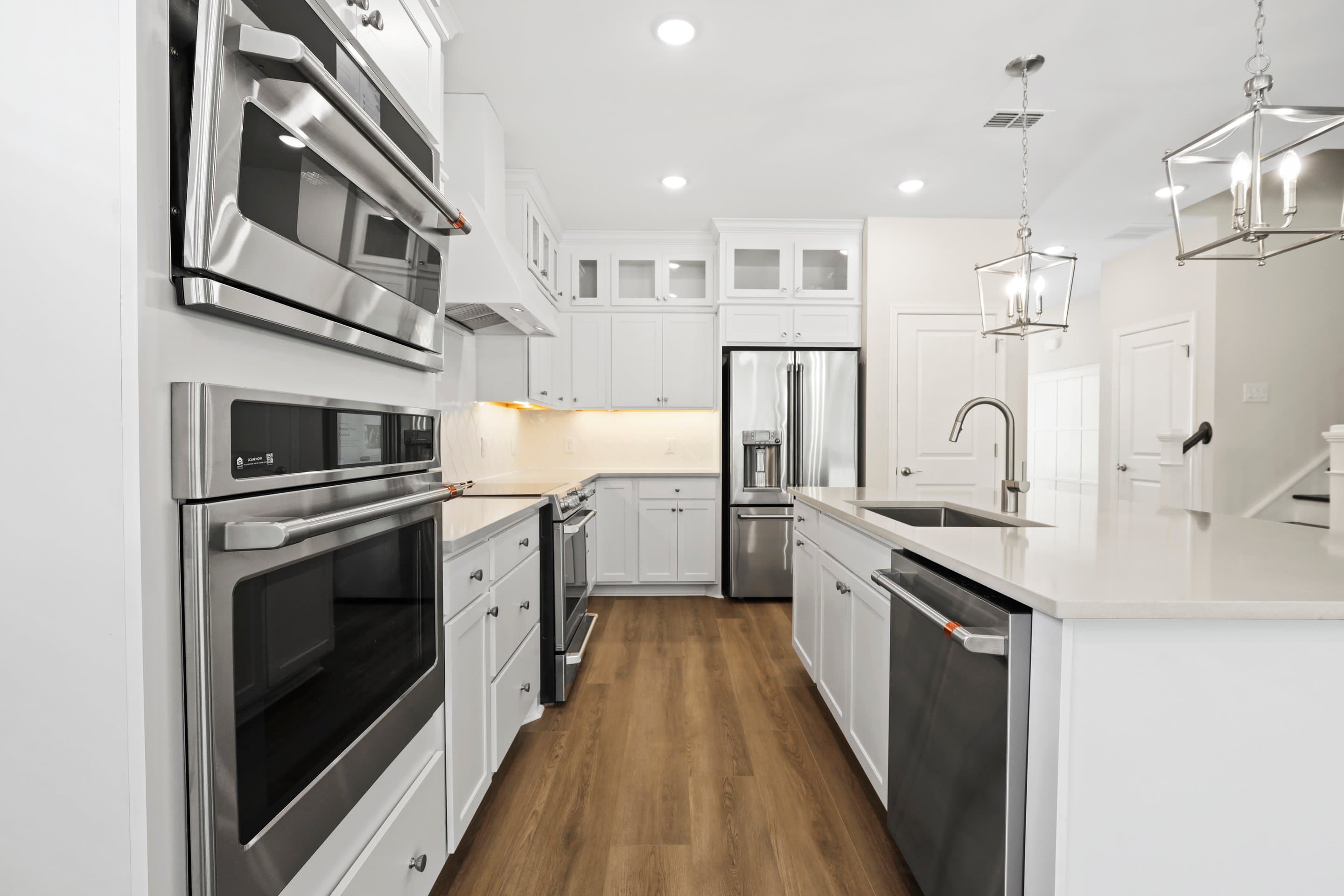 Kitchen with upper glass cabinets