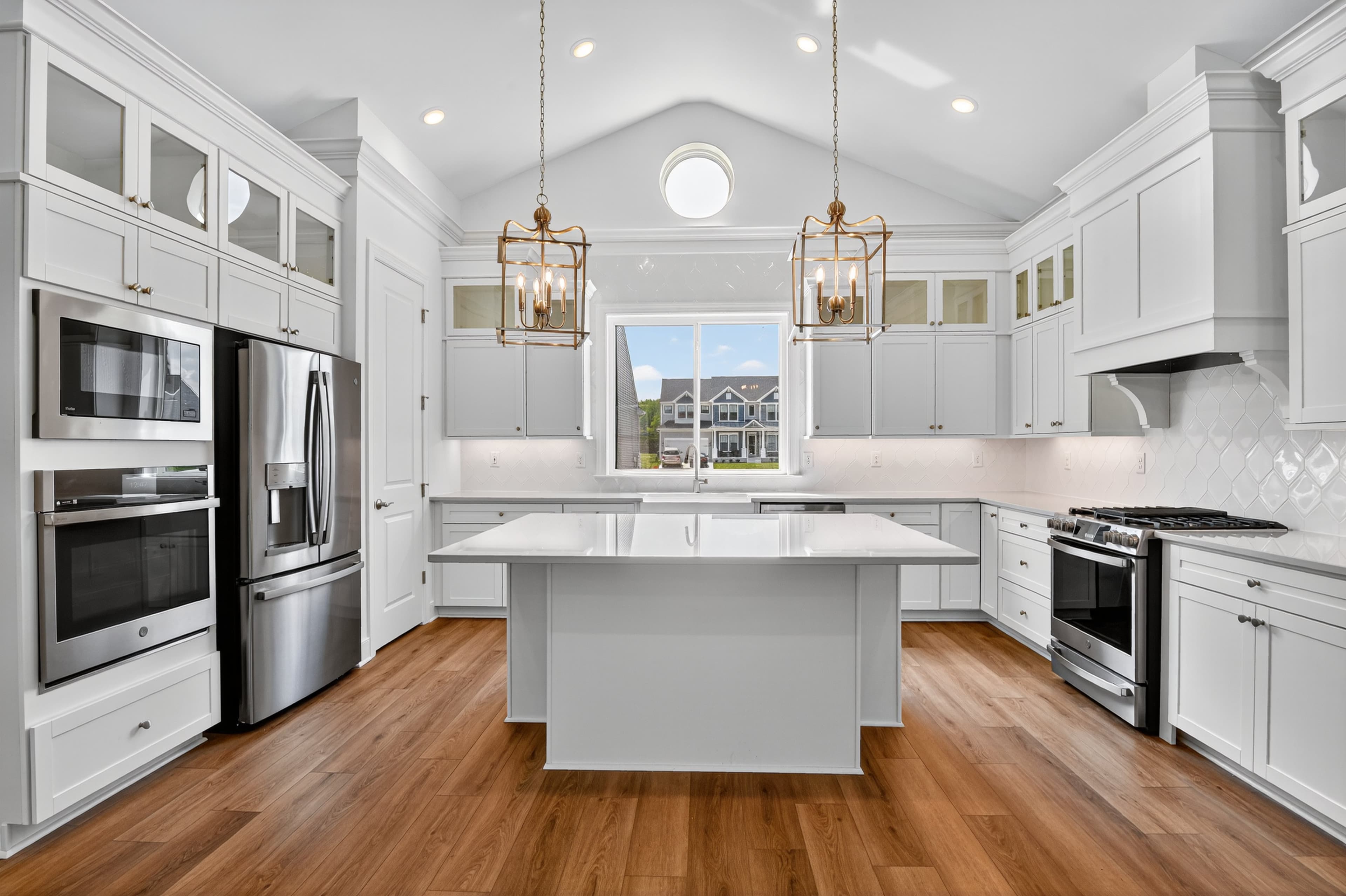Kitchen with quartz island and countertops