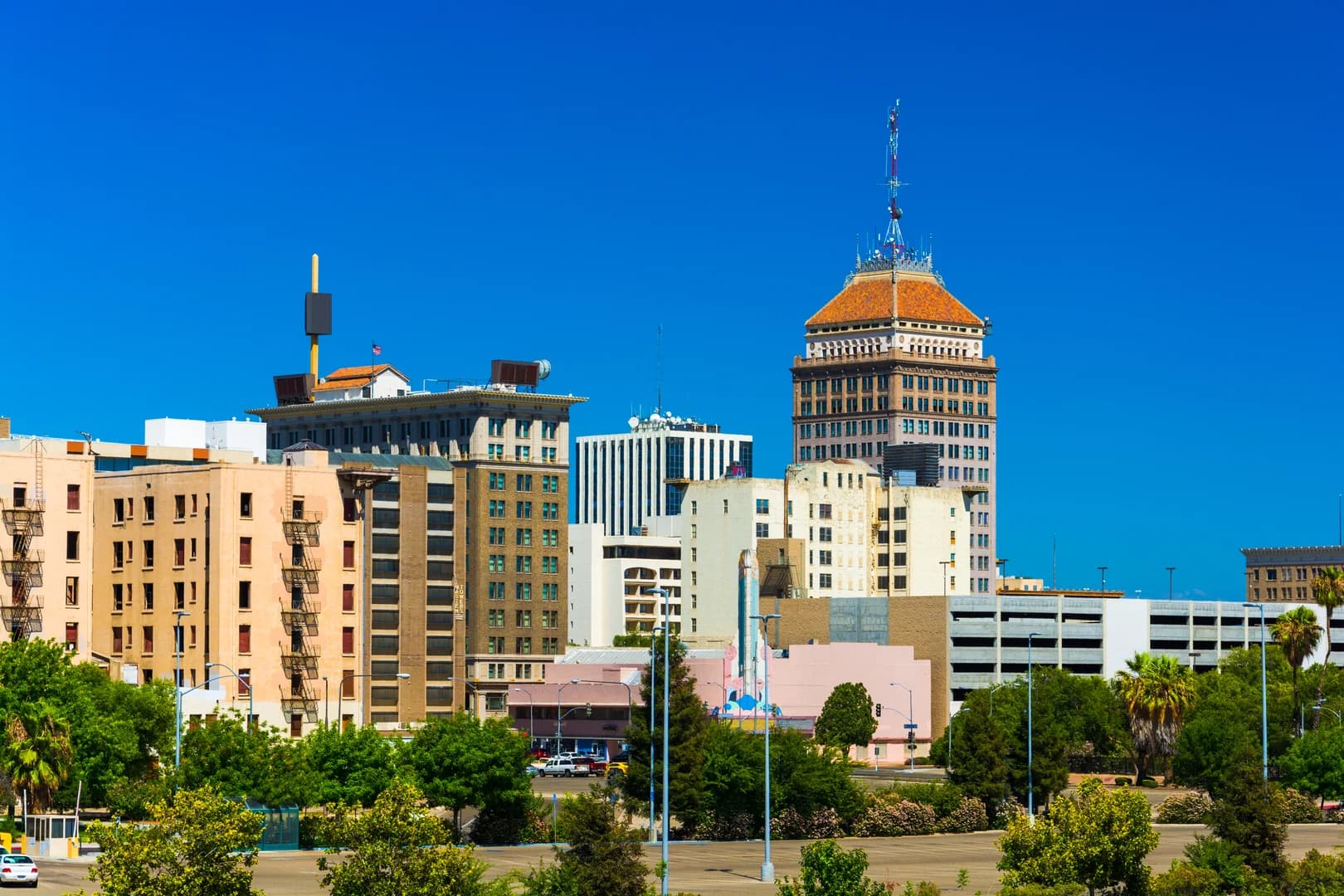 Fresno Skyline with a Clear Blue Sky