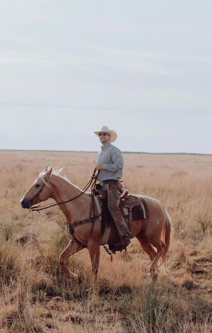 Cowboy on a horse in a field