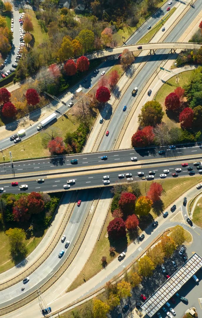139762 Aerial Shot of Winding Highway Roads in Fall USP Crop