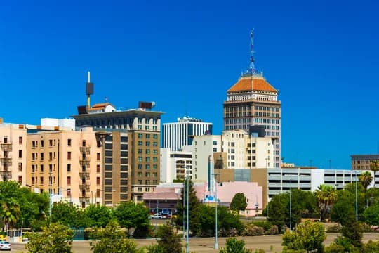Fresno Skyline with a Clear Blue Sky