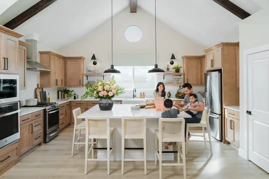 Elevon Frankfurt Family Having Breakfast in Kitchen Farmhouse Palette 6 Level