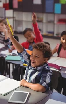 11295 Elementary School Kids Raising Their Hands USP Crop