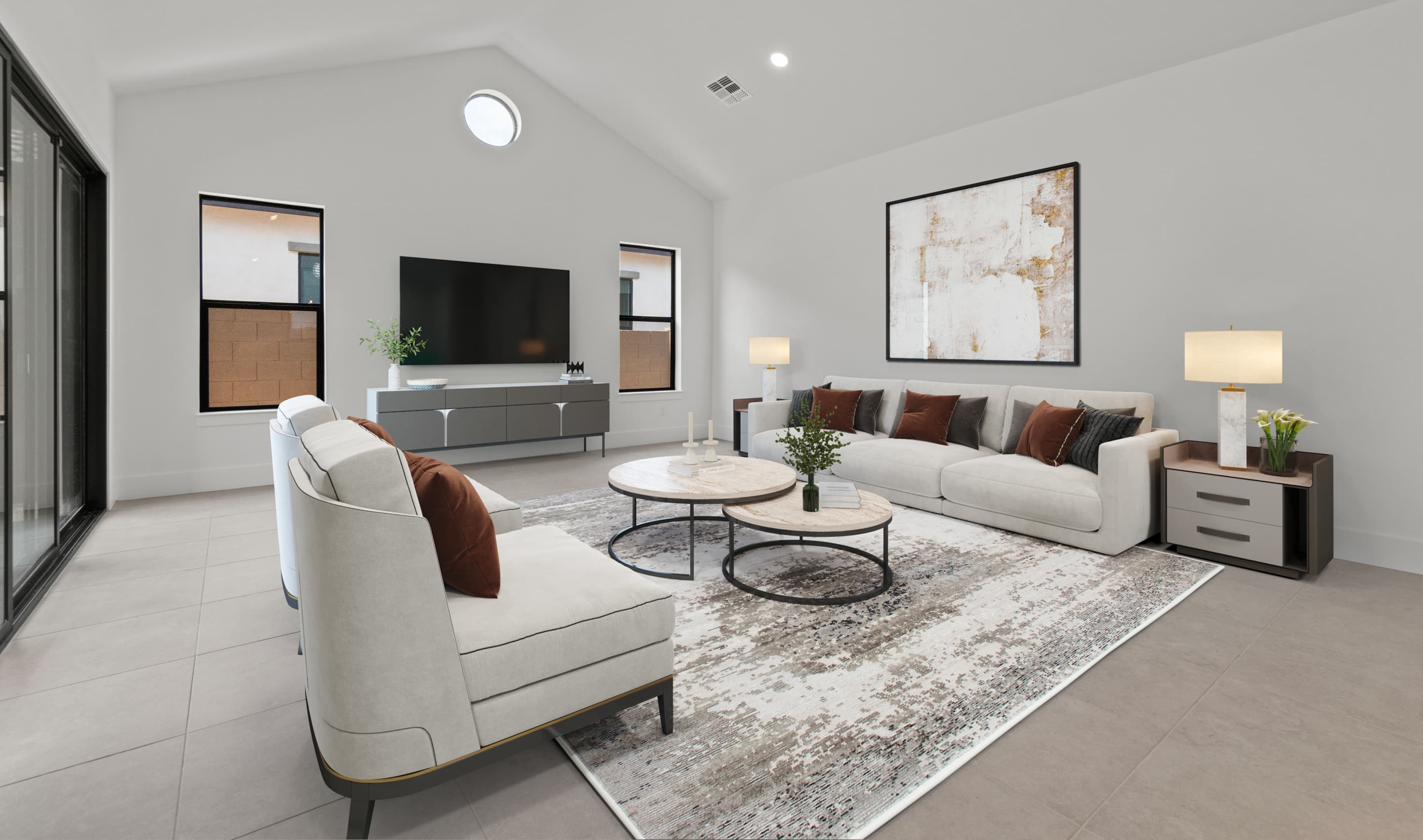 Great room with vaulted ceiling