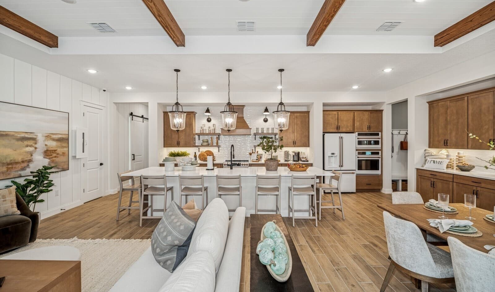 Kitchen with matte black pendant lighting