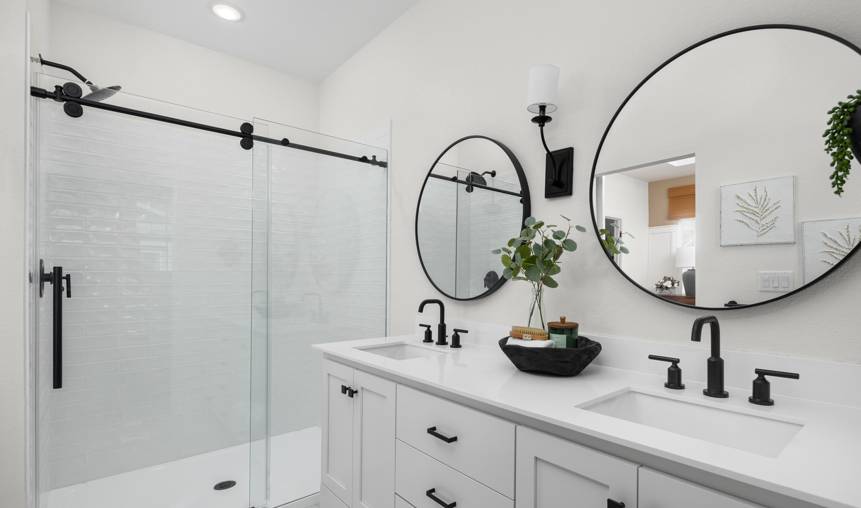 Primary bath with matte black fixtures