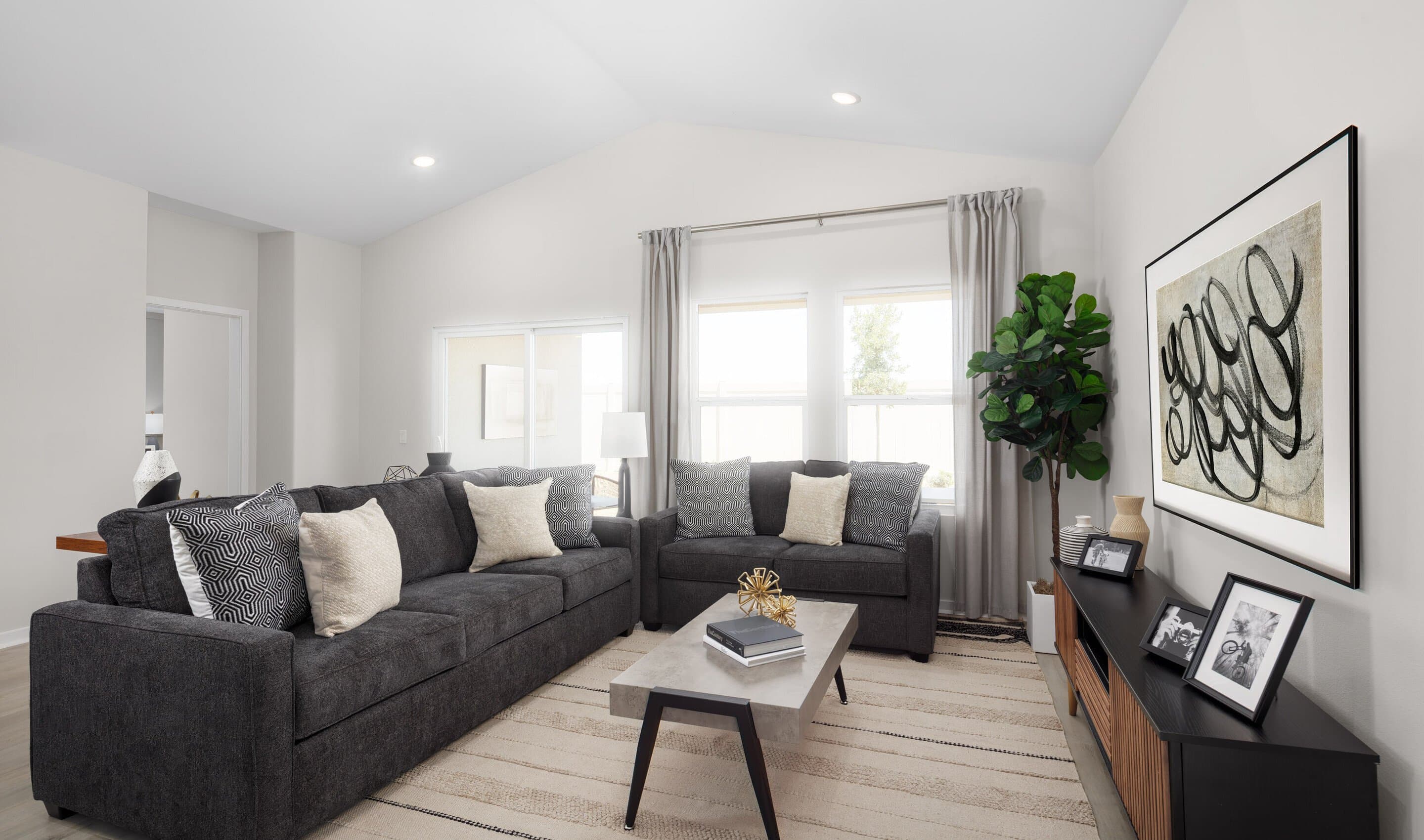 Great room with vaulted ceiling