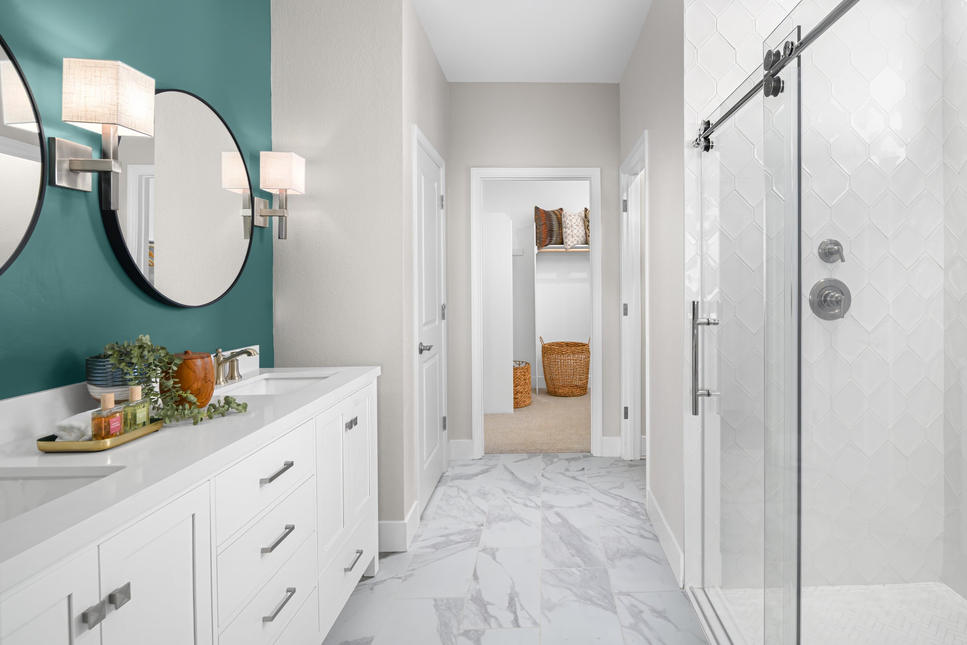 Primary bath with glass shower enclosure