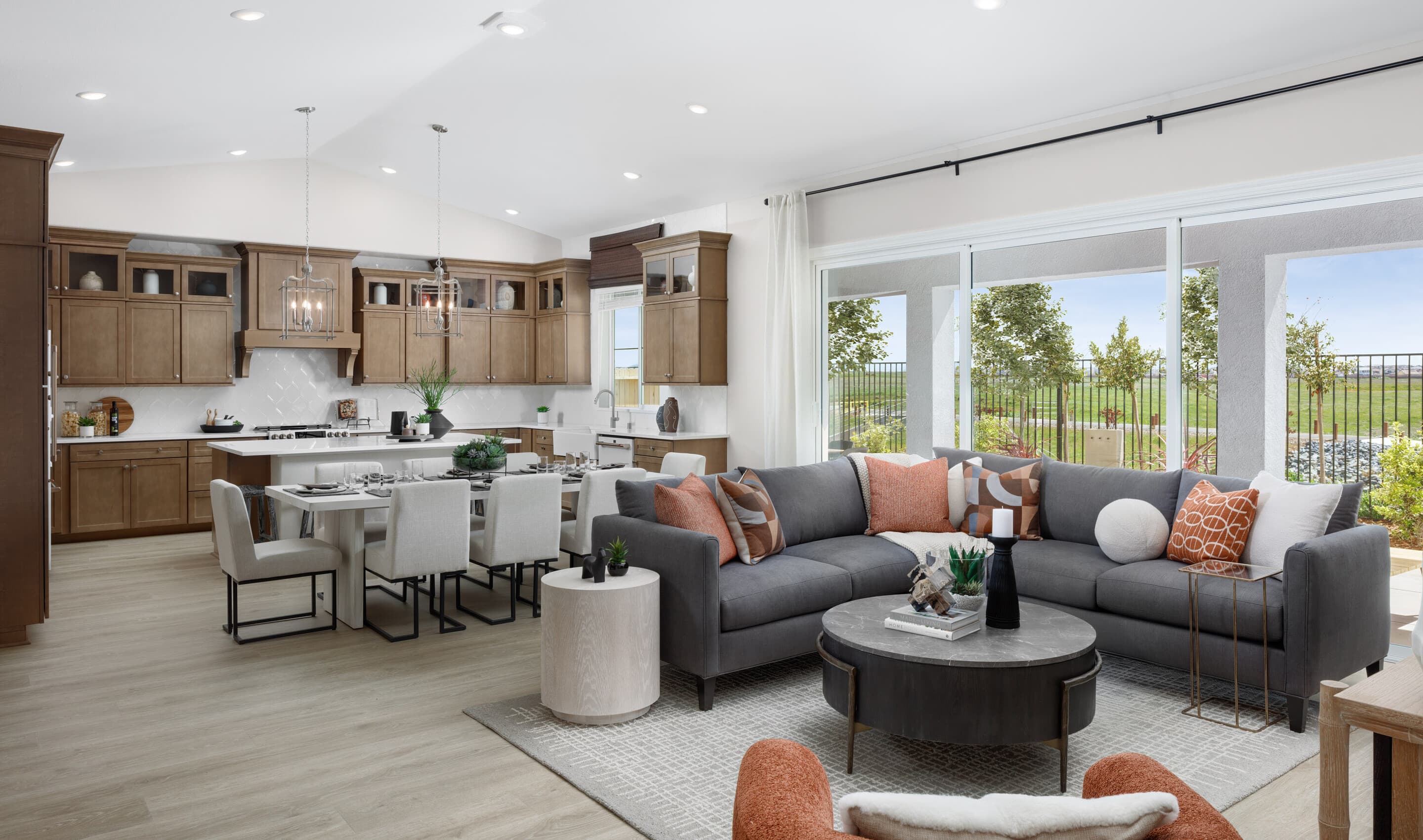 Great room with sliding door to the covered patio