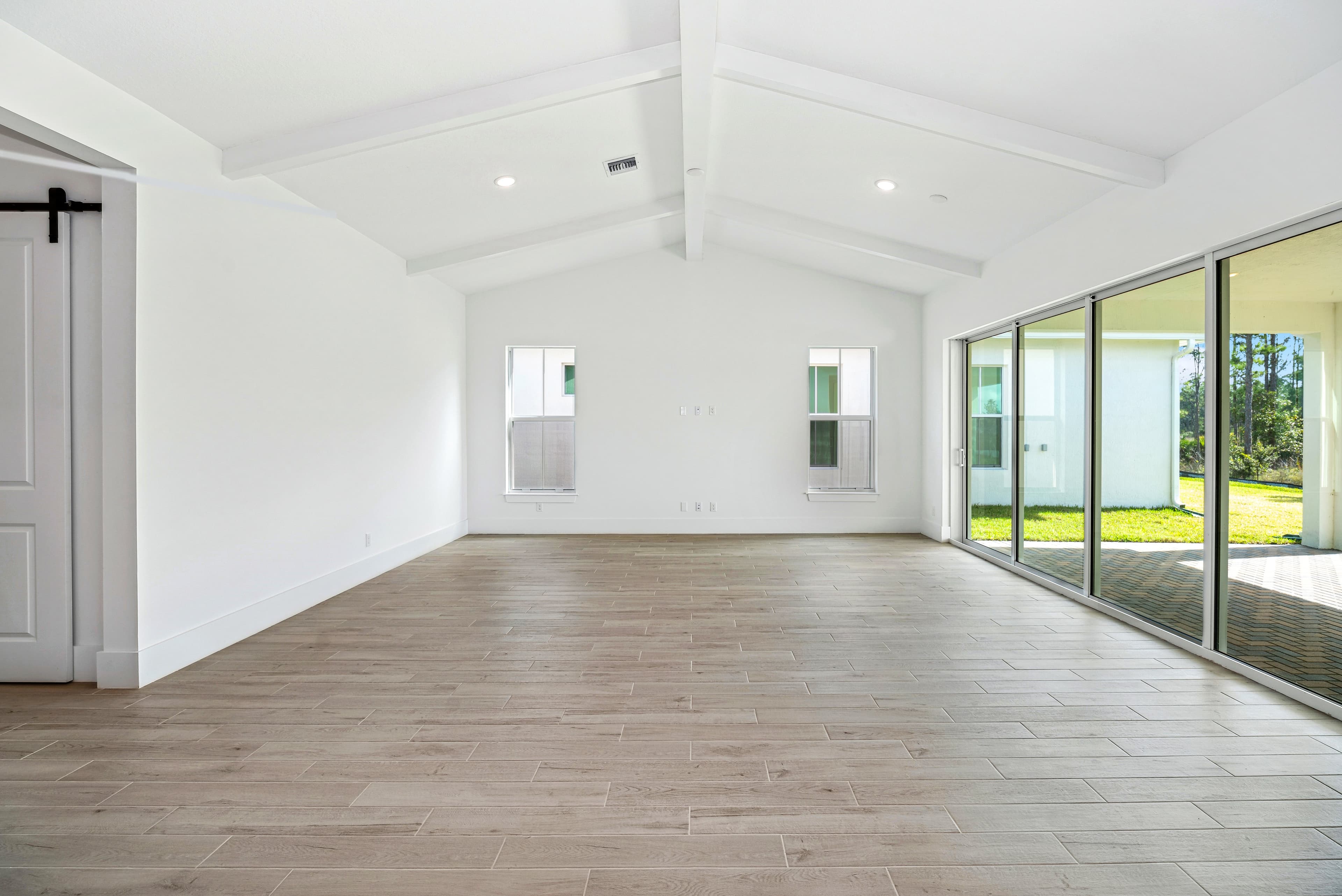 Great room with vaulted ceiling