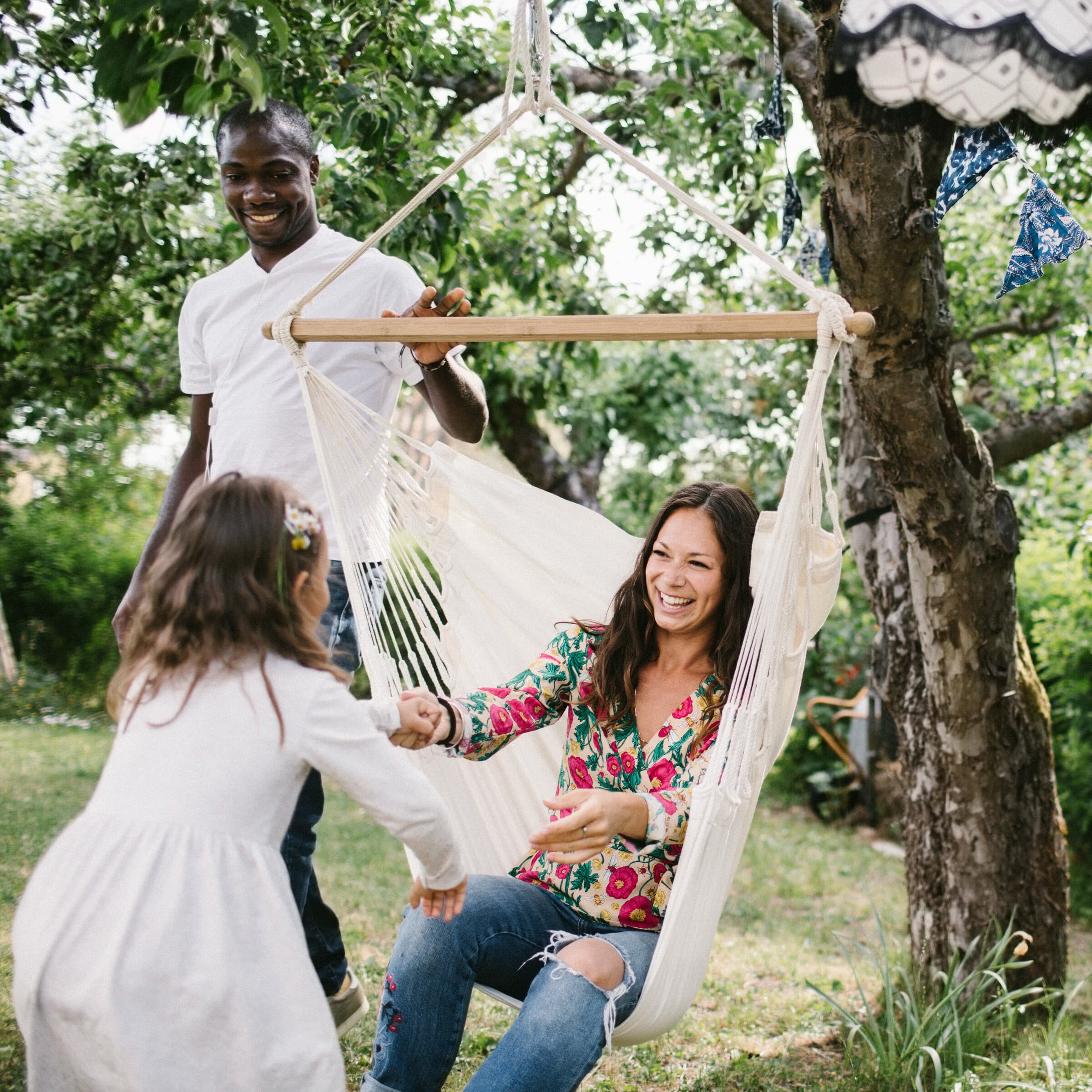 Family Enjoying the Backyard and Hammock