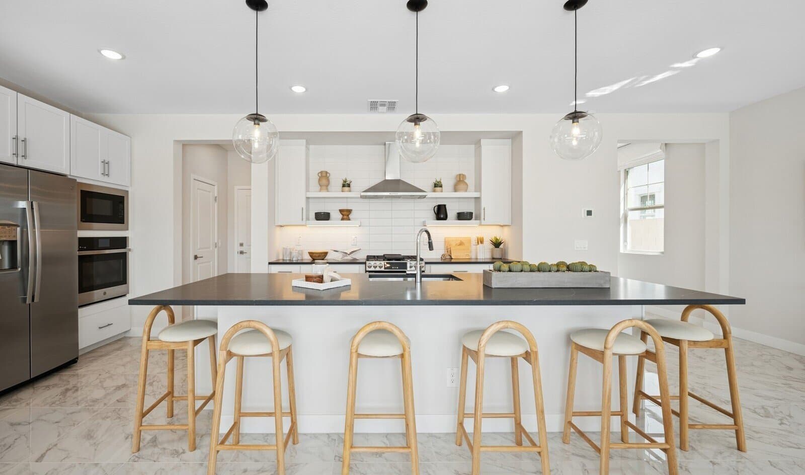 Kitchen with pendant lighting and spacious island
